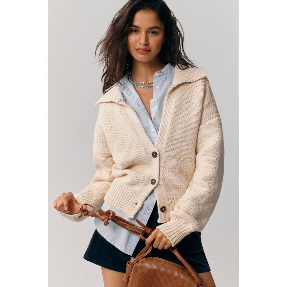 NWT Anthropologie Maeve Lighthouse Collared V-Neck Cardigan Sweater. Size XL. - Picture 2 of 10